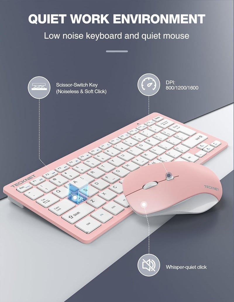 TECKNET Wireless Keyboard and Mouse Combo, Mini Cordless Computer Keyboard and Mouse Set 2.4GHz, Silent Adjustable 1600 DPI, Quiet Click, Lag-Free for Computer, Laptop, PC, Windows, Mac, Chrome OS - Image 4